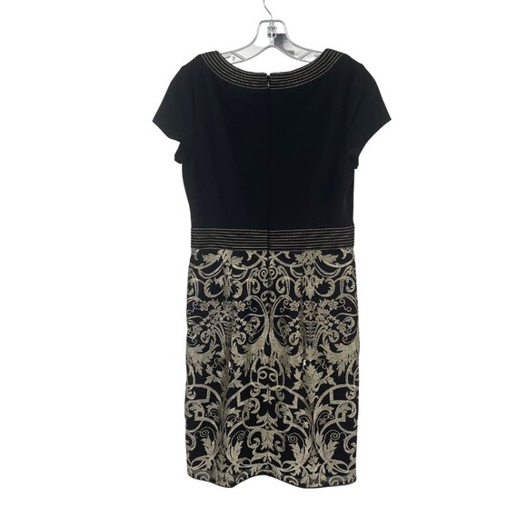 Adrianna Pappell Black/Gold Sheath Dress Embroidered Short Sleeve Size 6 - Picture 7 of 9
